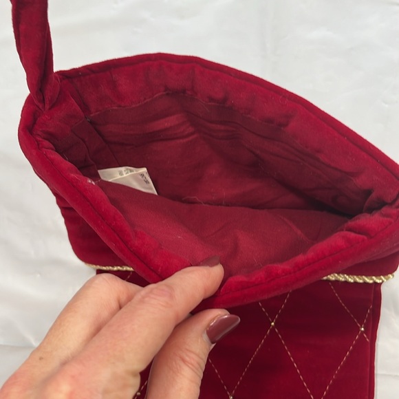 Matthew RED Velvet STOCKING GOLD stitch embroidery Christmas COTTON lined thick - Picture 7 of 10